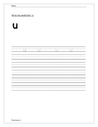 Write the small letter u in four line worksheet