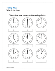 Write the correct time (Clock activity sheets)