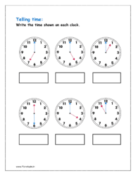 Write the time shown in the clocks