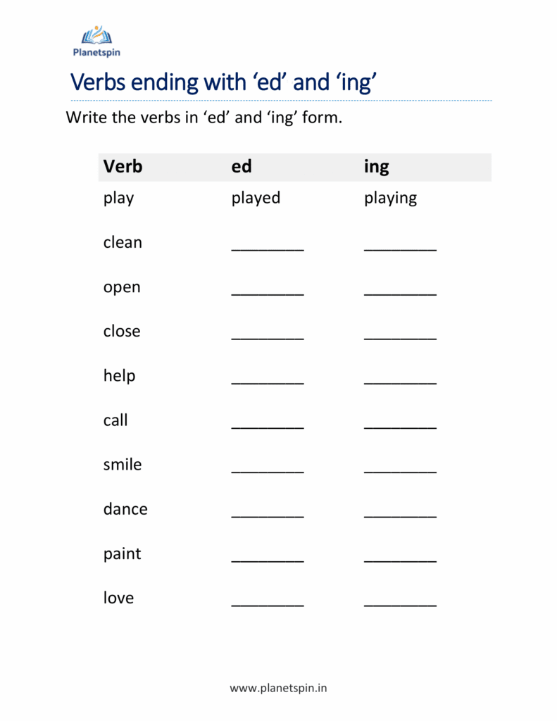 Verb ing worksheets grade 2 | Planetspin.in