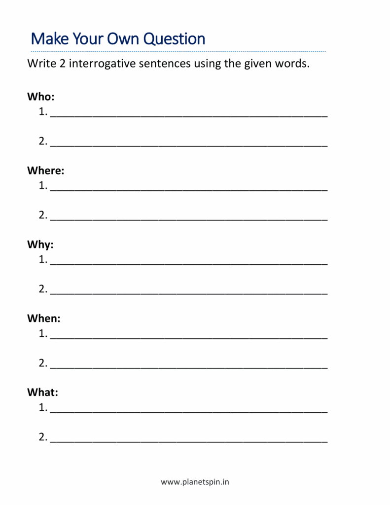 Interrogative sentences worksheet for grade 2 | Planetspin.in