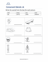 Sk Blends Words Worksheets for Kindergarten